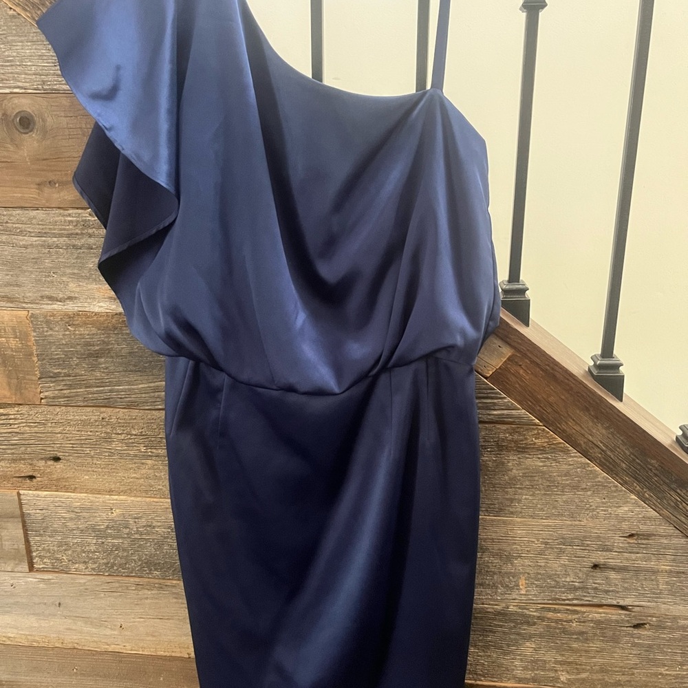 Jessica Simpson Blue Asymmetrical Ruched Cocktail Dress